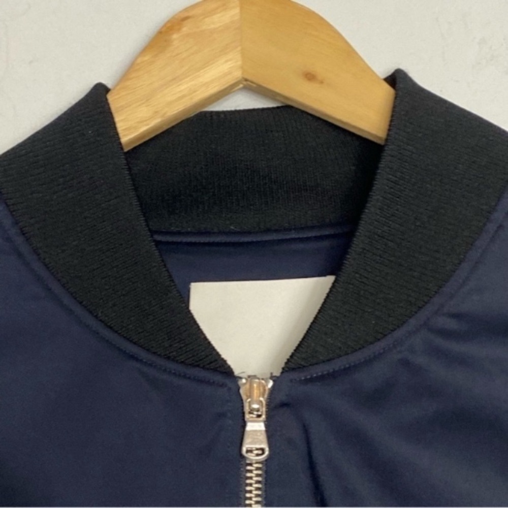 TIBI Mila Satin Bomber Jacket in Dark Navy - Picture 7 of 11